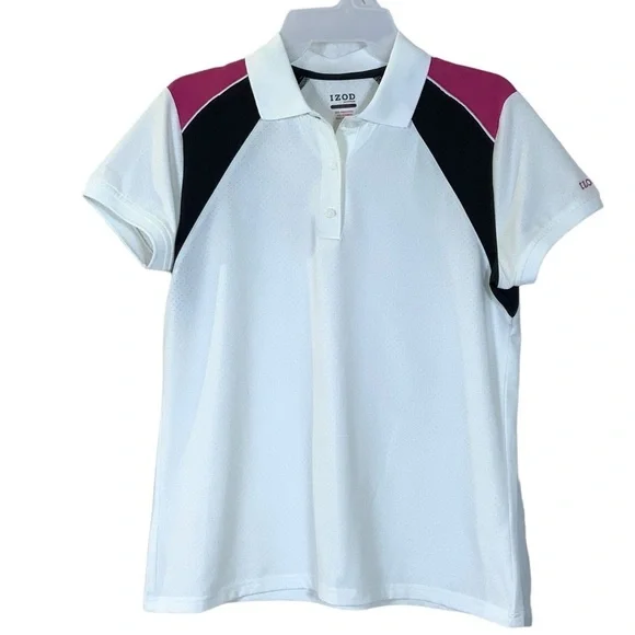 Izod XFG Golf Polo Women’s Athletic Tennis Top Cool FX White Pink Black Medium - Picture 9 of 16
